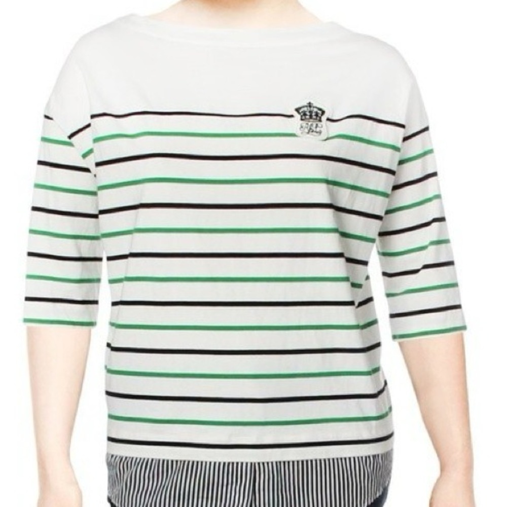 Lauren Ralph Lauren White and Green Striped Long Sleeve Tee